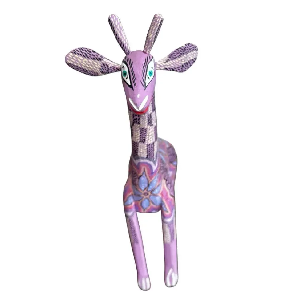 Oaxacan Wood Carved Giraffe Alebrije Mexican Folk Art Signed Mireya Sosa Purple